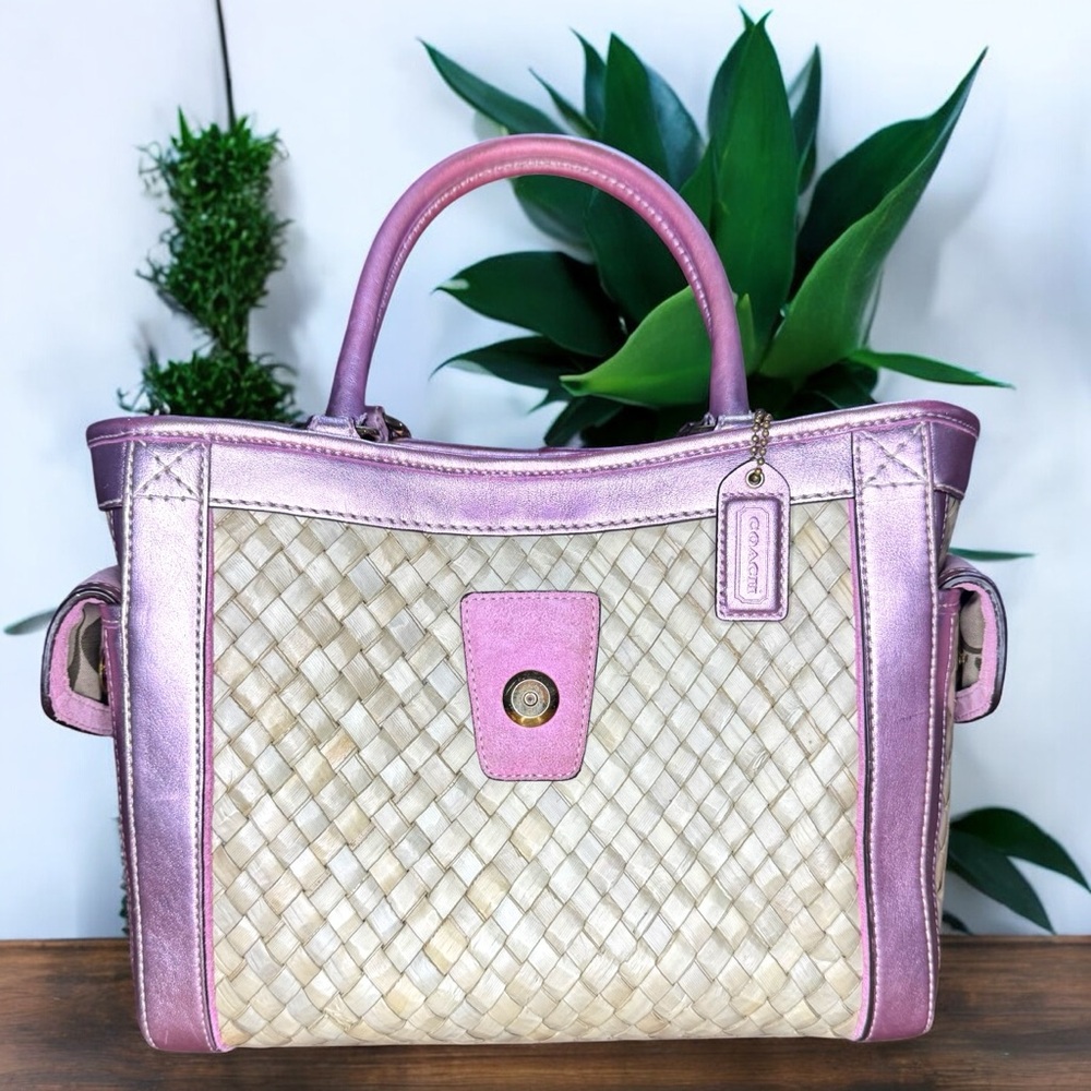 COACH - Pink and Cream Woven Satchel - Picture 9 of 13
